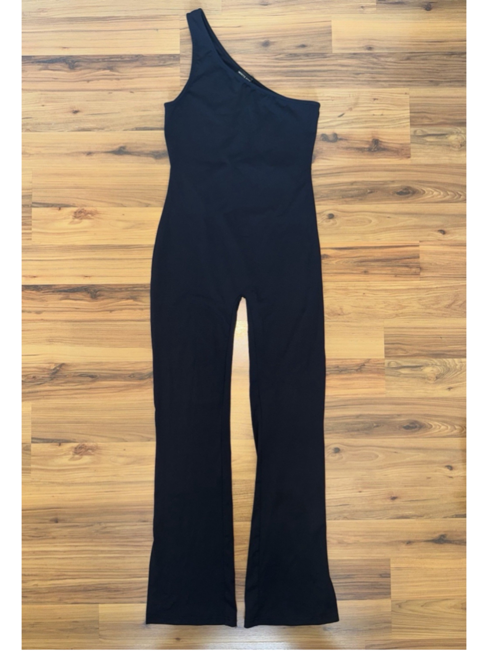 White Fox One Shoulder Black Jumpsuit Minimalist Sleek Flare Pants Large